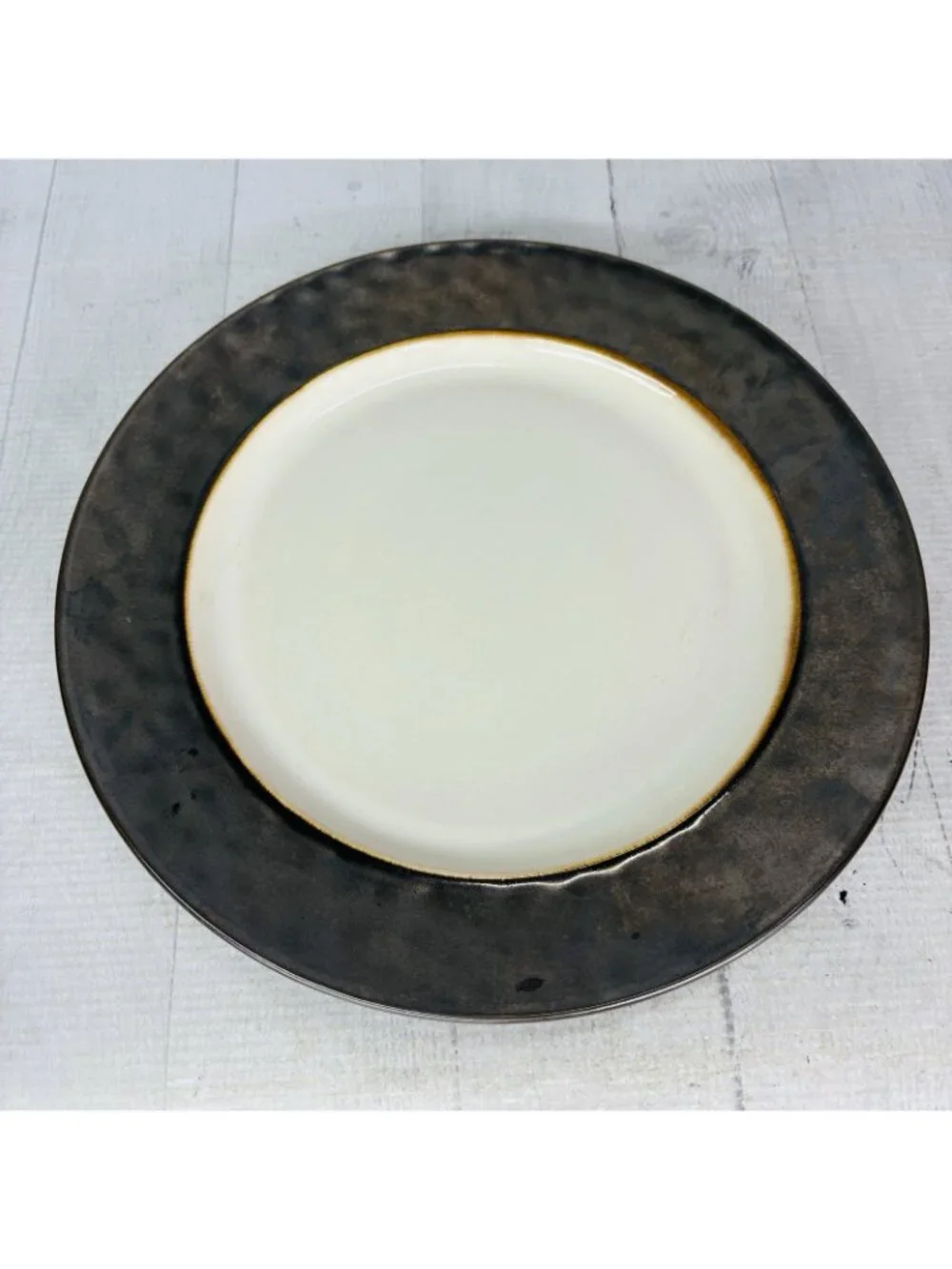 Cindy Crawford Metallic Bronze Hammer Rim Cream Ceramic Dinner Plates Set of 4